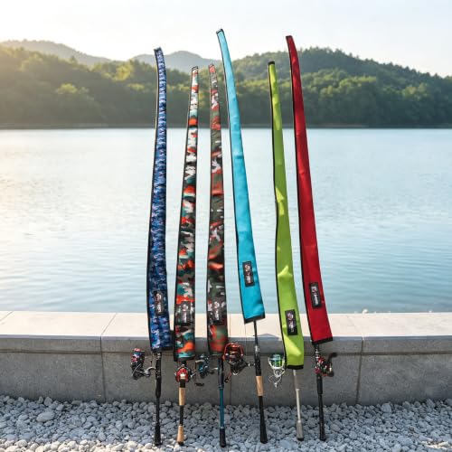 Neoprene Fishing Rod Sleeves with Adjustable Lanyard & Hanging Loop (65in,6pcs)