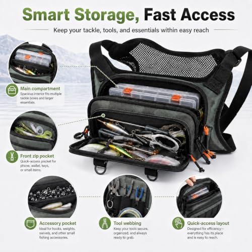 All in One Fishing Chest Pack Tackle Bag with Tackle Box (Green)