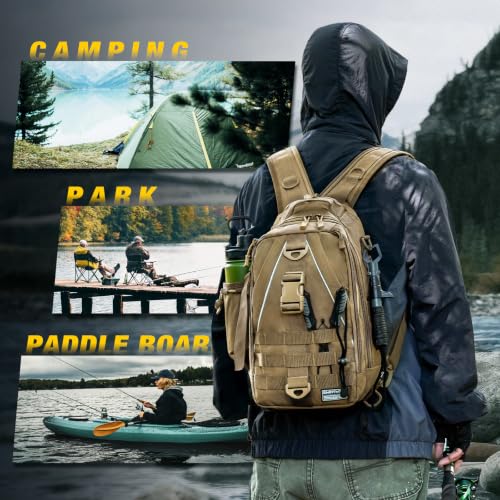 Fishing Backpack with 3600 Tackle Box Fishing Gear Set Tackle Bag (Khaki Set)