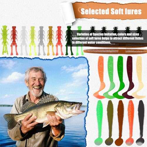 Fishing Gear Fishing Lures Kit 147Pcs Tackle Box Minnow Crankbait Spinnerbaits VIB Jigs Hooks Paddle swimbaits Spoon Jigs (Black-147pcs)
