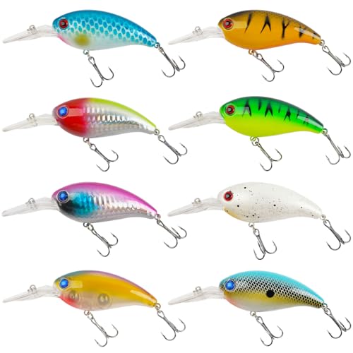 Crankbait Fishing Lures Hard Bait Shallow Diving Crank Bait Lifelike Swimbait Lures for Bass Trout Walleye Pike Freshwater Saltwater Fishing Lure