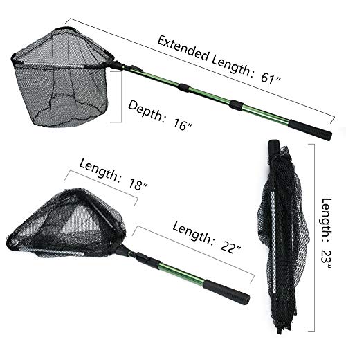 Fishing Landing Net with Telescoping Pole Handle (F: Super Strong Aluminum Handle, 61" Full)
