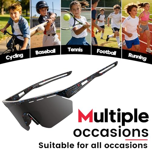Kids Sunglasses Youth Baseball Sun Glasses for Boys Girls Cycling Sports UV400 Protection Goggles Ages 3 (2pack-black+black/Blue)