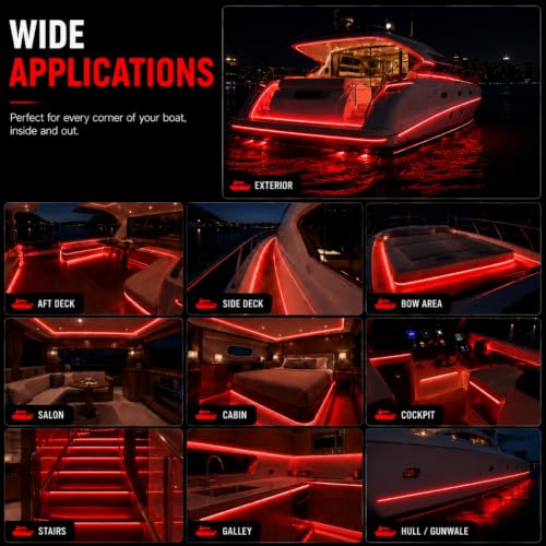 12V Red Boat LED Strip Lights (Red)