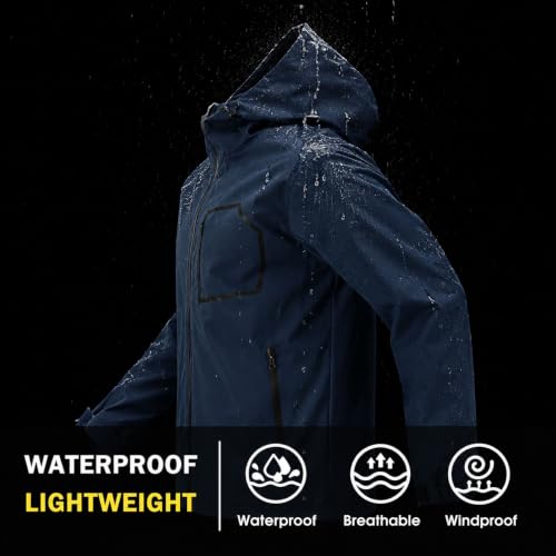 Hiking Jacket for Men Lightweight Waterproof Breathable Rain Coat (Large / Navy Blue)