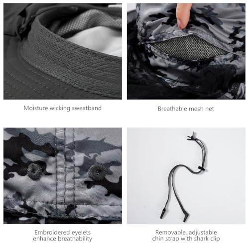 Unisex UPF 50+ Mosquito Net Hat with Neck Flap FH17 (Large / Storm Camo)