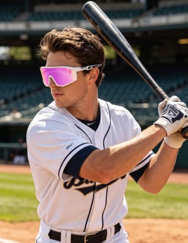 Sports Sunglasses for Men Women (White Frame-pink Lens)