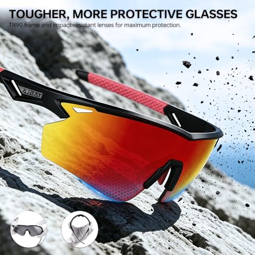 Polarized Running Sunglasses for Men Women Ultra (Elegant Black Red)