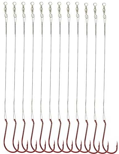 100pcs Red Octopus Fishing Hooks with Steel Wire Leaders