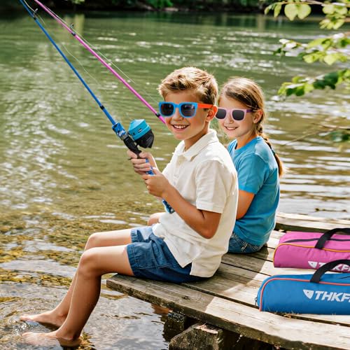 Kids Fishing Pole 2 Set (2 Pack(Pink+Blue) Pole Set with Sunglasses / 4.9 ft)