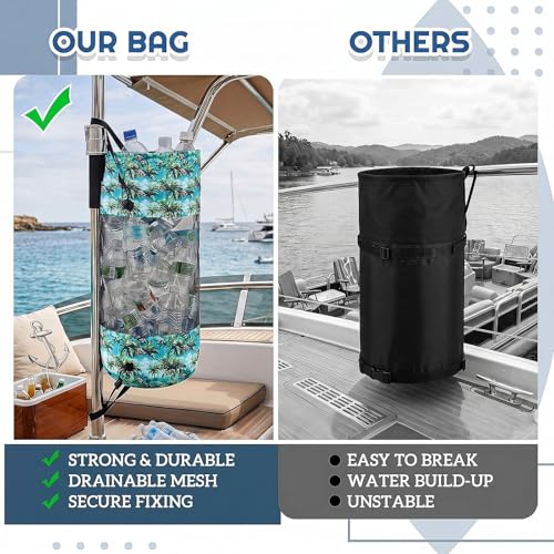 Portable Boat Trash Bag Boat Accessories Container Outdoor Medium Hoop Mesh Trash Bag Reusable Garbage Container Cabin Storage for Men Women Kayak Camper Fishing (Green / Hawaiian)