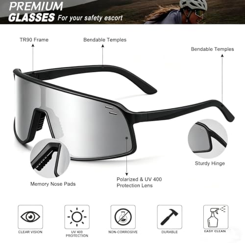 Sunglasses for Men Women (Black &Silver Lens)