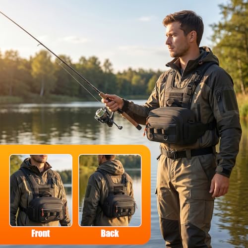 Fishing Chest Pack with Rod Holder (Black)