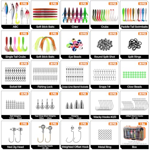 Bass Fishing Lures Tackle Box Kit for All Water (Orange 307 PCS Bass Box)