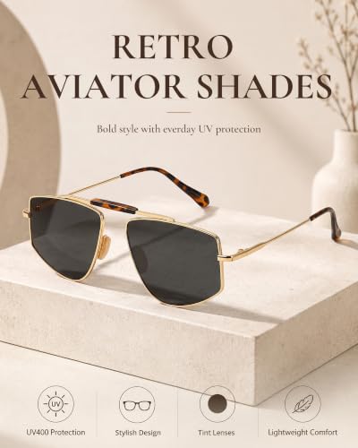 Tangle Free Polarized Aviator Sunglasses for Women (A02- Gold/Grey)