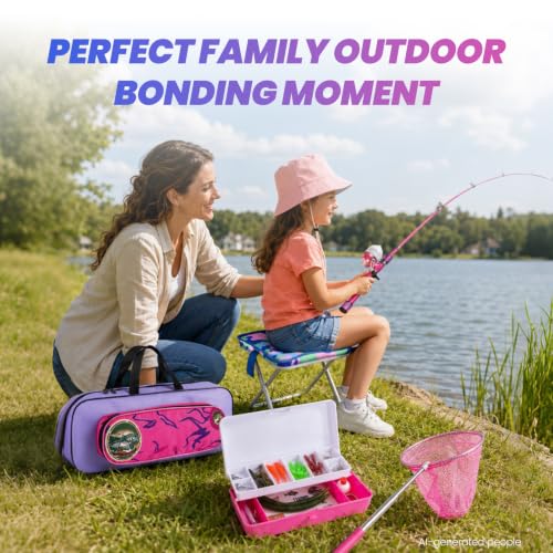 Kids Fishing Pole (Blue & Pink / 3.94-ft Set + Chair + Hat)