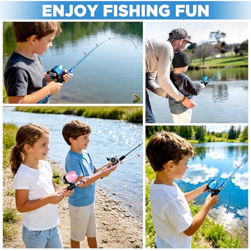 Kids Fishing Pole with Spincast Reel Telescopic Fishing Rod Combo Full Kits for Boys (Pink / 5FT / 1.5M)