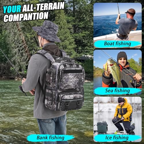Tactical Fishing Backpack with 4 Tackle Boxes (Gray CM)