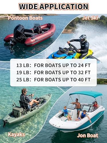 13/19/25 LB Folding Box Anchor Kit with 100 FT Nylon Rope & Chain, for Pontoon, Fishing, Bass Boat, Sport Boat & Cabin Cruiser Up to 24/32/40 FT