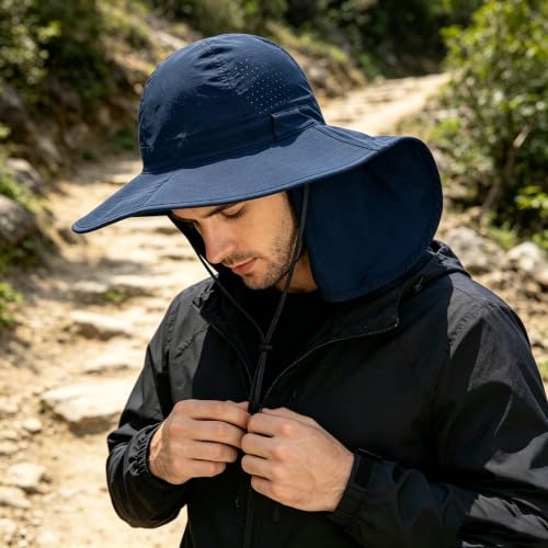 2Pack Sun Hat for Men Women with Neck Flap (2pcs-navy&green)