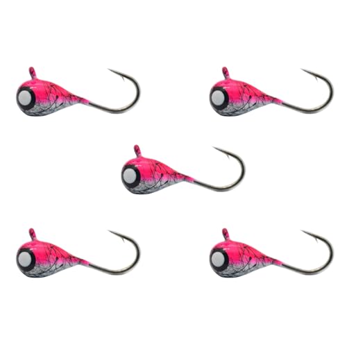 Tungsten Ice Fishing Jig Set (Pink BLK Filament Glow / 5MM, 1/15 OZ)