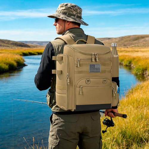 40L Tackle Fishing Backpack with 2 Rod Holders (Khaki)