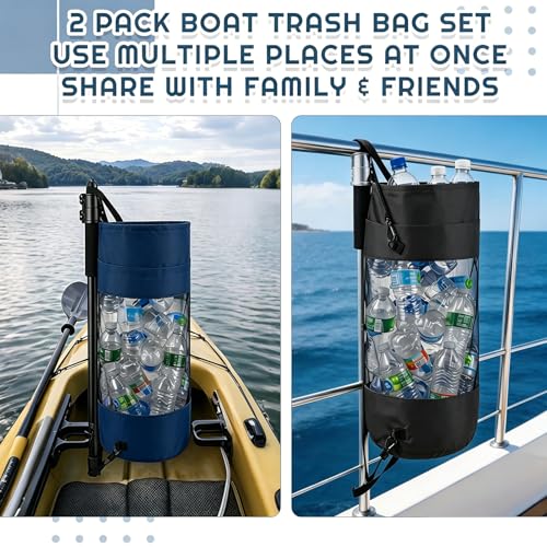 2 Pack Boat Trash Bag Mesh Garbage Holder (Black,Navy Blue)