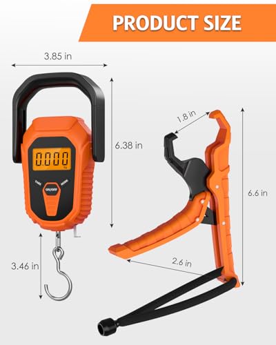 Digital Fishing Scale with Lip Gripper & Tape Measure (Orange)