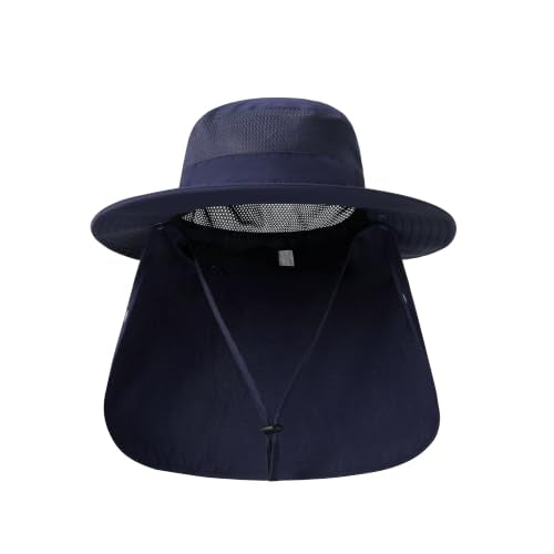 Men's Fishing Hat Sun Hat 2 Pack Boonie Hats UPF 50+ Wide Brim Outdoor Work Hats with Breathable Mesh & Chin Strap for Farming (Green+blue)