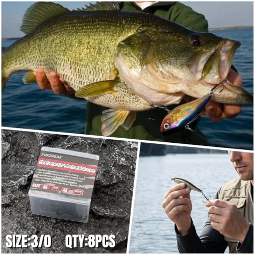 Heavy Duty Treble Hooks 5X Strong Saltwater Lure Fishing Hooks (Black / 3/0-8Pcs)