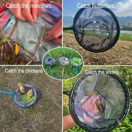 Fishing Net 3 Pack Retractable Lightweight Landing Net with Aluminum Rod Handle Youth Catch and Release Butterfly Nets (Black+blue+red)