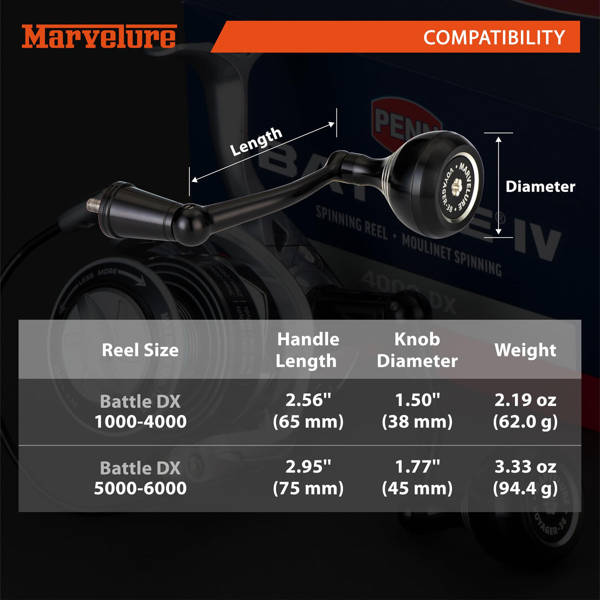 Foldable Power Handle for Penn Pursuit III IV (Black Silver / For Battle III IV DX 2500-4000 Thread)