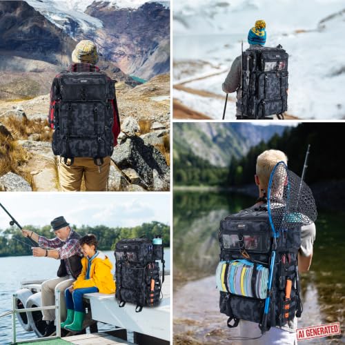 Fishing Tackle Backpack with Cooler (Camo (Only Bag, Without Tackle Box))