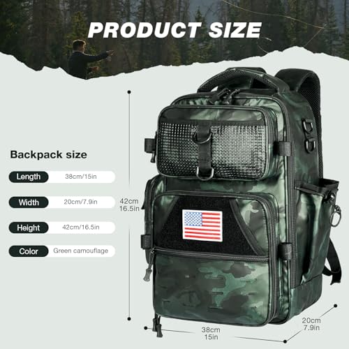 Fishing Backpack with Rod Holder (Green Camouflage Tpu)