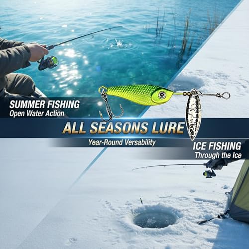 5 - Pack - Ice Fishing Jigs, Spinner Jig, Fishing Lure, Freshwater Fishing - Metal
