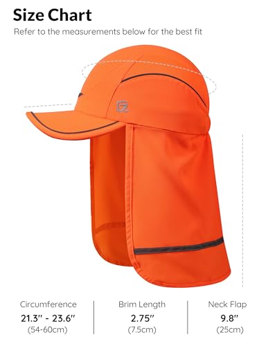 360° Reflective Cooling Work Hat with Neck Flap for Men (6 3/4-7 1/2 / Neon Orange)