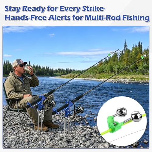 Fishing Rod Holder for Ground (Blue -2 Pack and Bells)
