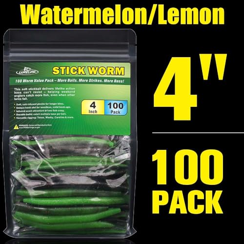 Wacky Worms Soft Plastic for Bass Fishing Lures (6-Watermelon & Lemon / 4")