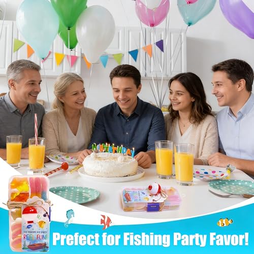 24 Set Fishing Candy Little Tackle Boxes for Birthday Party Favors with 24 Fishing Bobber 24 Thank You Cards for Making My Party Reel Fun Gone Fishing Theme Supplies Fishing Decorations