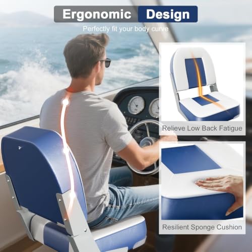2 Pack 20" High Back Boat Seat with Thickened Sponge Padding and Hinge Blue (Blue)