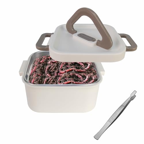 Fishing Bait Container Organizer with Handle Insulated Breathable Live Bait Box Stainless Steel Worm Storage Tank for Nightcrawlers Keeps Bait Fresh and Alive