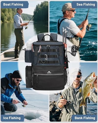 Fishing Tackle Box Backpack with 4 3600 Trays (Grey Black)