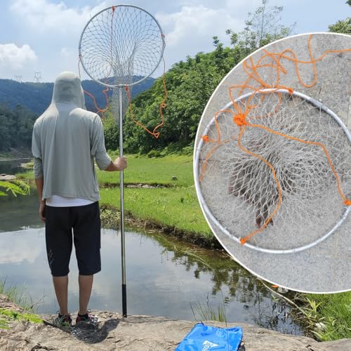 Large Collapsible Bridge Pier Fishing Net Landing Net with Rod (31.5 x 31.5 x 41")