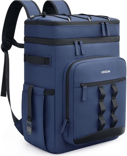 Backpack Cooler Insulated Leakproof 50Cans Lunch Ice Chest Bag Double Deck (Blue)