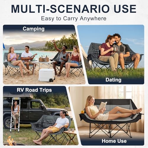 Double Camping Chair 2 Person Loveseat (Loveseat Plaid)