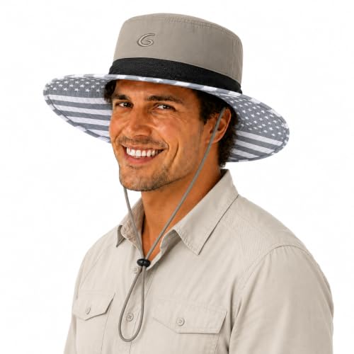 UvCoolix™ Cooling Sweatband Bucket Sun Hat Wide Brim UV Protection Lightweight Breathable Outdoor Beach Hiking for Big Heads (X-Large-XX-Large / Gray-flag)