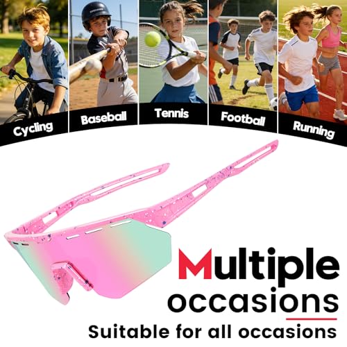 Kids Sunglasses Youth Baseball Sun Glasses for Boys Girls Cycling Sports UV400 Protection Goggles Ages 3 (3pack-pink+white/Blue+black-green)