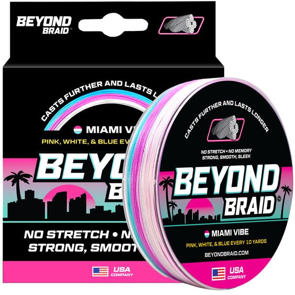 Miami Vibe Braided Fishing Line (Miami Vibe - Pink, White, Blue / 40LB (500 Yards))