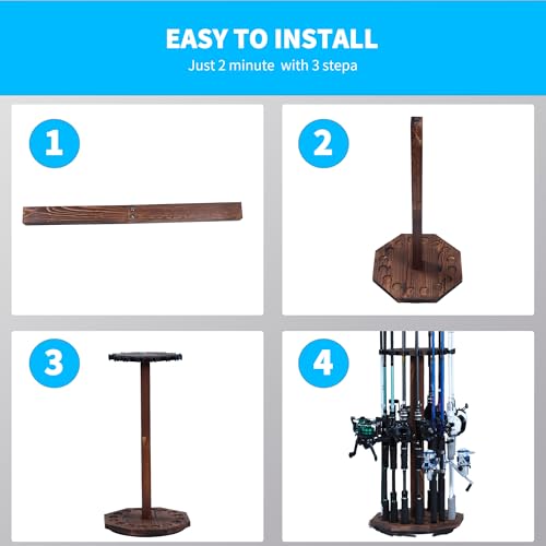 360° Rotating Natural Wood Fishing Rod Holder (Round / Brown)
