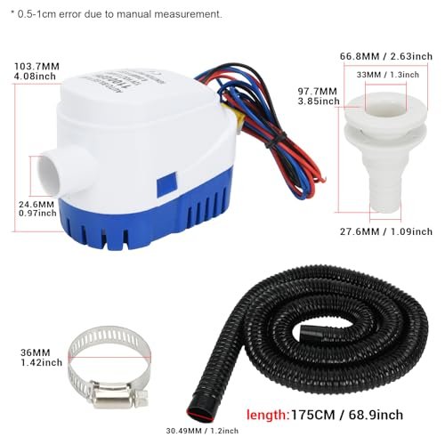 1100GPH 12V Automatic Boat Bilge Pump Kit (Automatic)